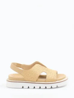 CAFèNOIR – Plateau-Sandalen aus Kalbleder geflochten beige