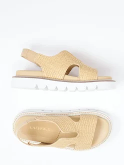 CAFèNOIR – Plateau-Sandalen aus Kalbleder geflochten beige