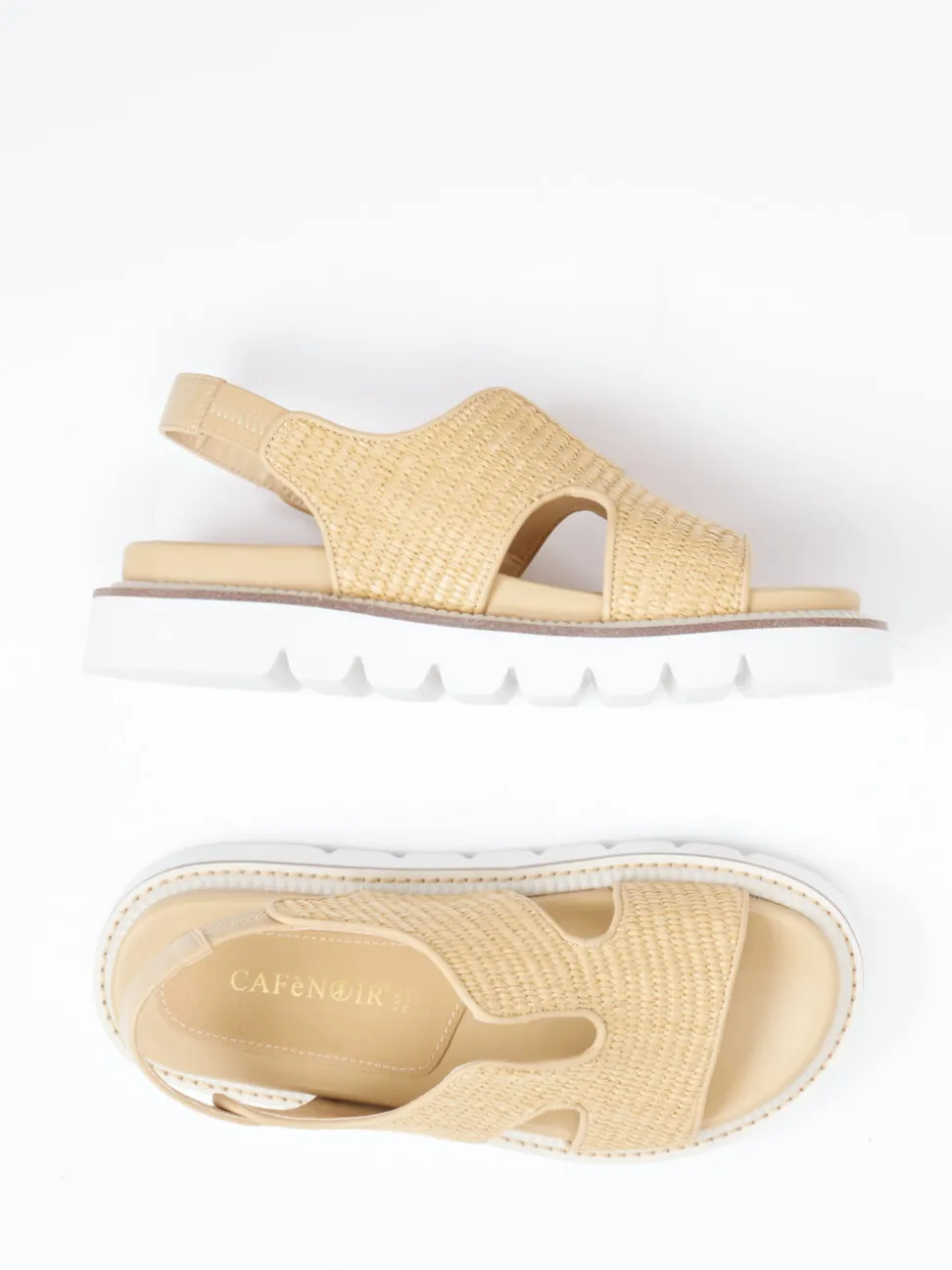 CAFèNOIR – Plateau-Sandalen aus Kalbleder geflochten beige