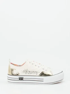 CAFèNOIR – Plateau-Sneaker aus Textil mit Goldakzenten