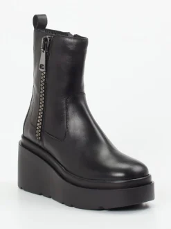 CAFèNOIR – Plateau-Stiefeletten aus Glattleder Schwarz