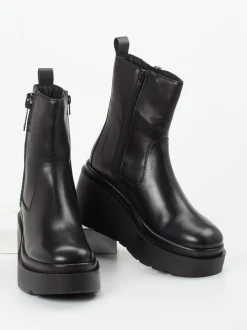 CAFèNOIR – Plateau-Stiefeletten aus Glattleder Schwarz