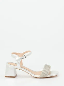 CAFèNOIR – Sandalette aus Metallicleder silber