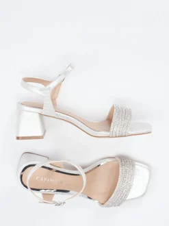CAFèNOIR – Sandalette aus Metallicleder silber