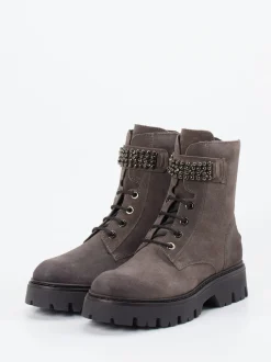 CAFèNOIR – Schnürboots aus Veloursleder Taupegrau