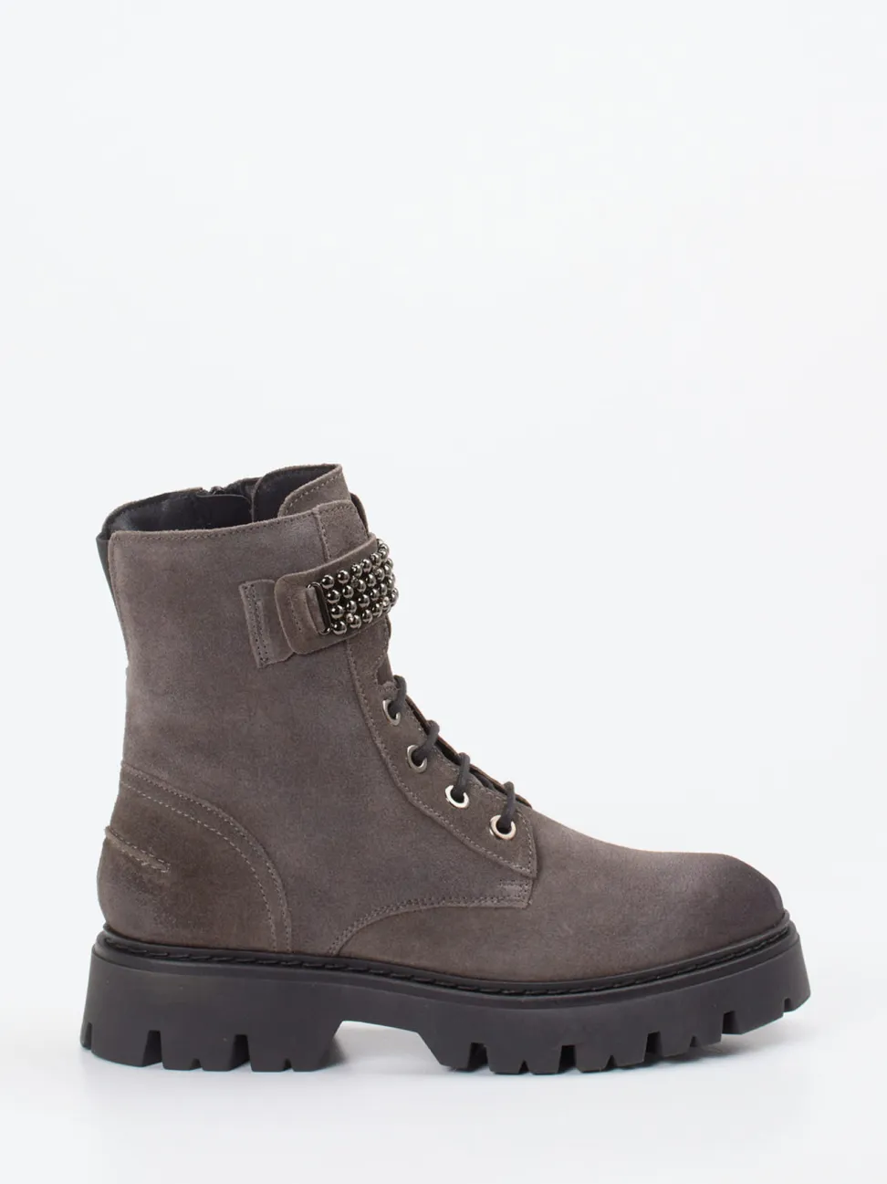 CAFèNOIR – Schnürboots aus Veloursleder Taupegrau