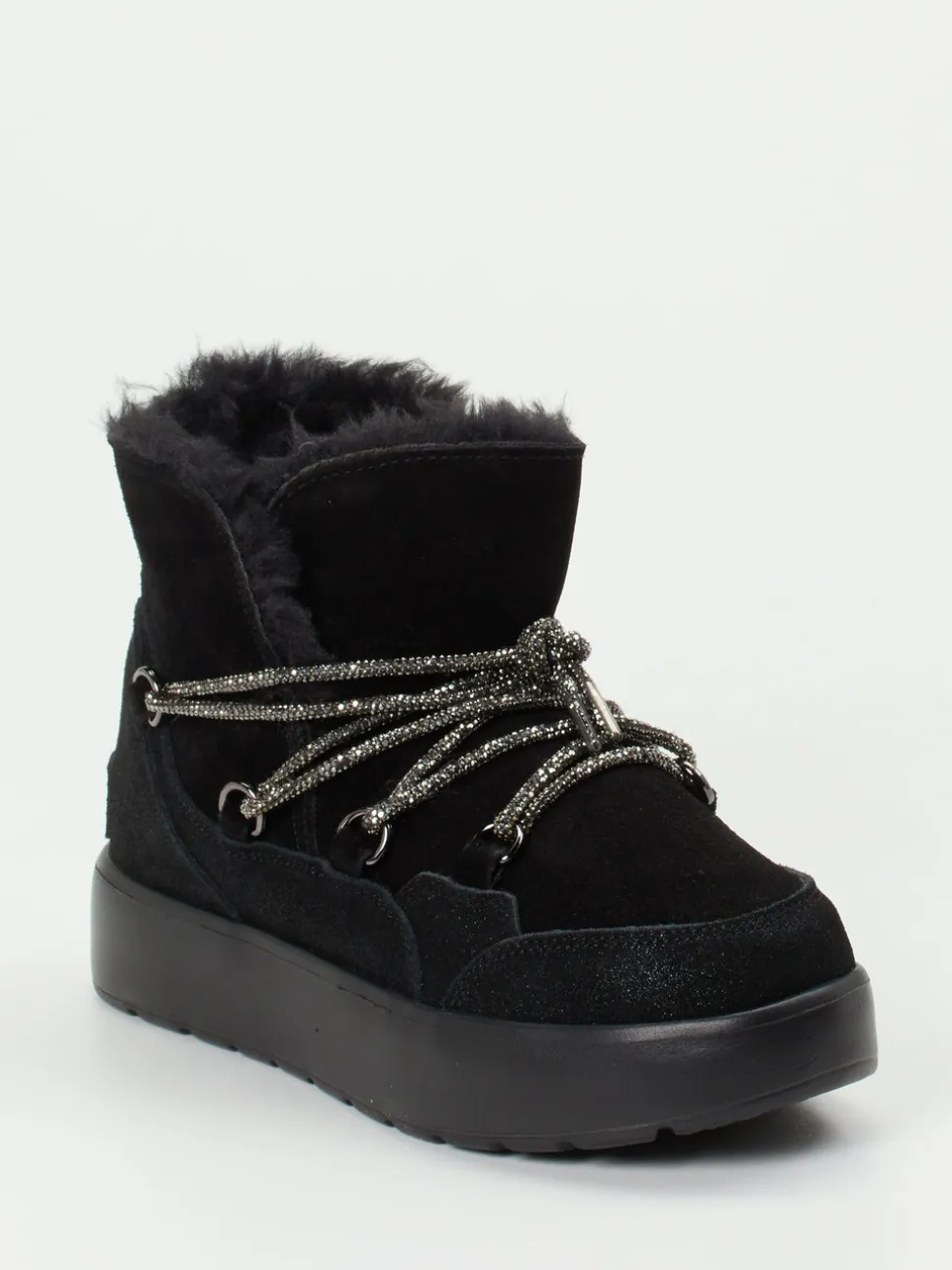 CAFèNOIR – Schnürstiefelette aus Veloursleder Schwarz