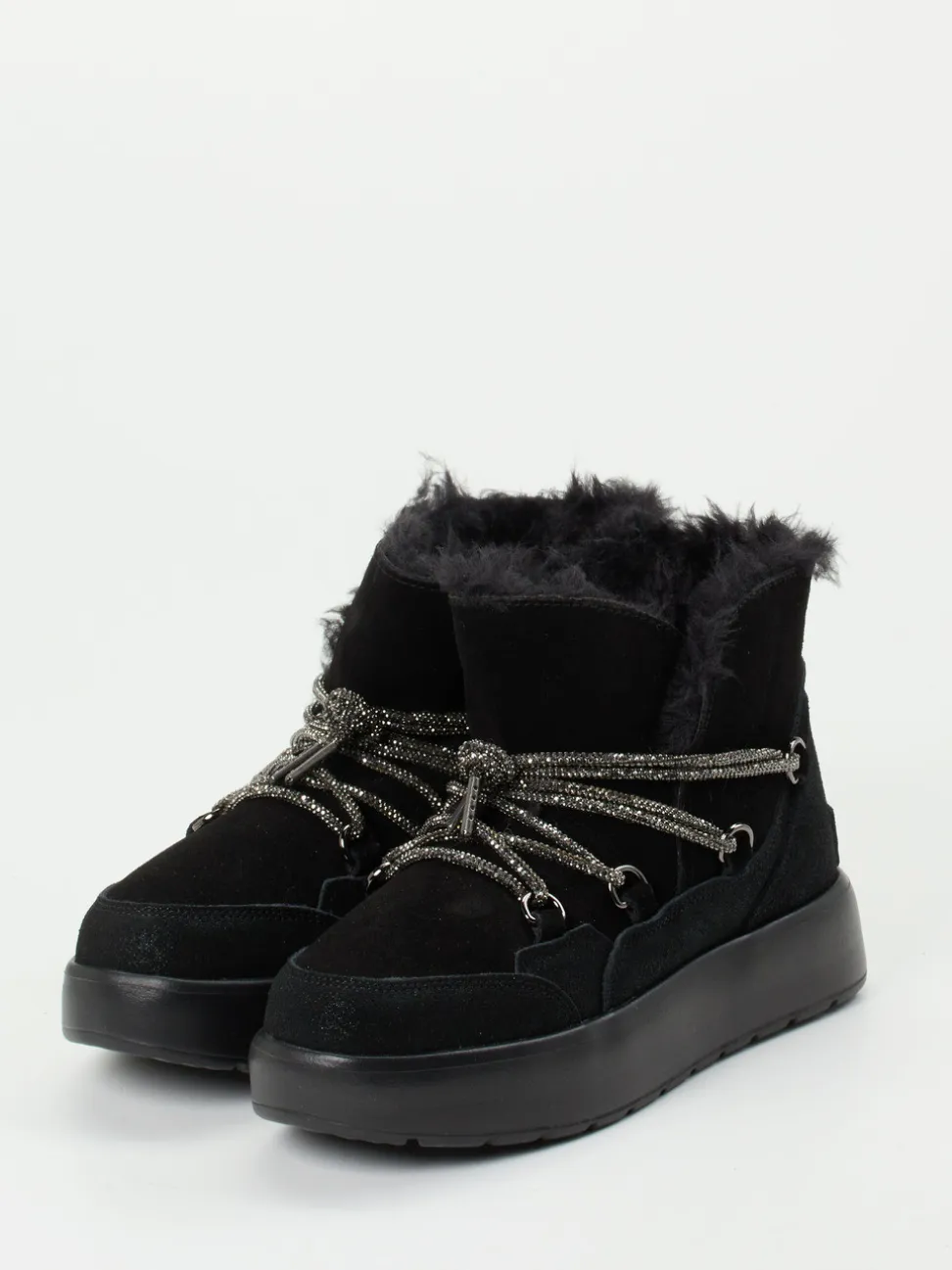 CAFèNOIR – Schnürstiefelette aus Veloursleder Schwarz