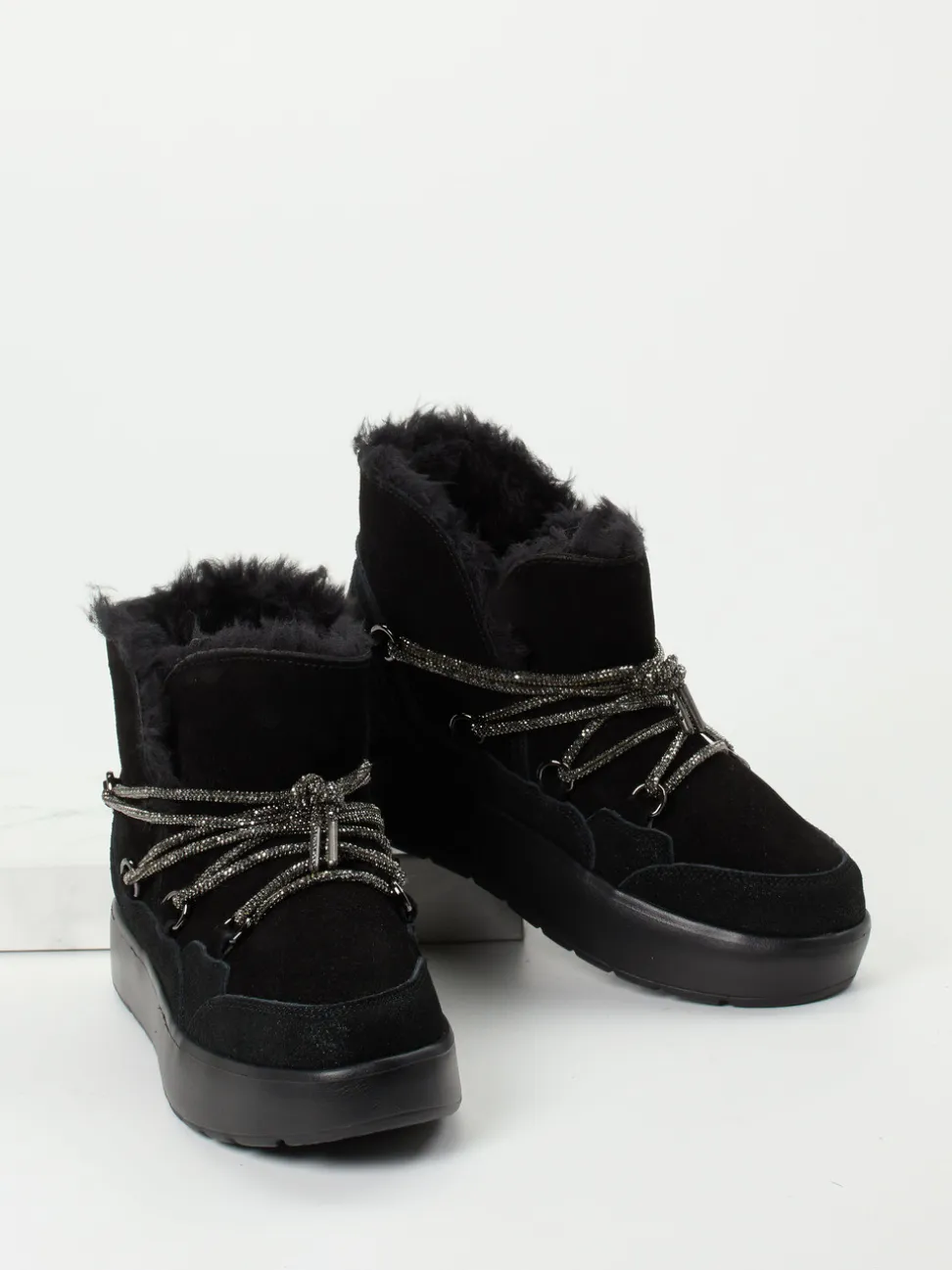 CAFèNOIR – Schnürstiefelette aus Veloursleder Schwarz