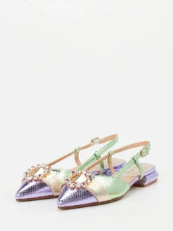 CAFèNOIR – Slingback-Ballerinas aus Metallicleder fliederfarben