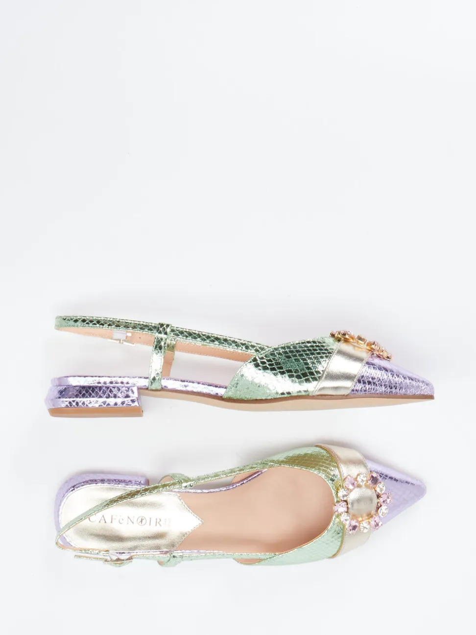 CAFèNOIR – Slingback-Ballerinas aus Metallicleder fliederfarben