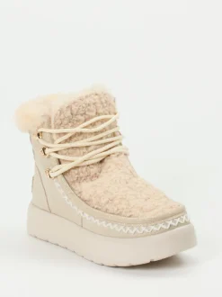 CAFèNOIR – Stiefelette aus Metallic mit Kunstfell beige