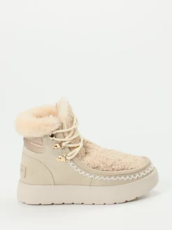 CAFèNOIR – Stiefelette aus Metallic mit Kunstfell beige