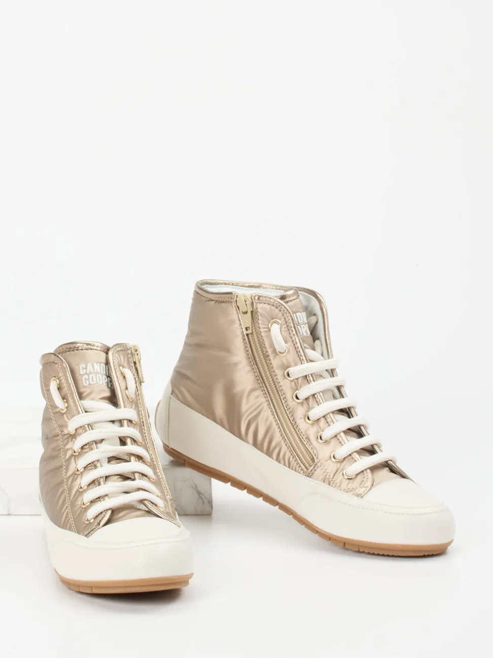 Candice Cooper – High-Top Sneaker aus Metallicleder Beige