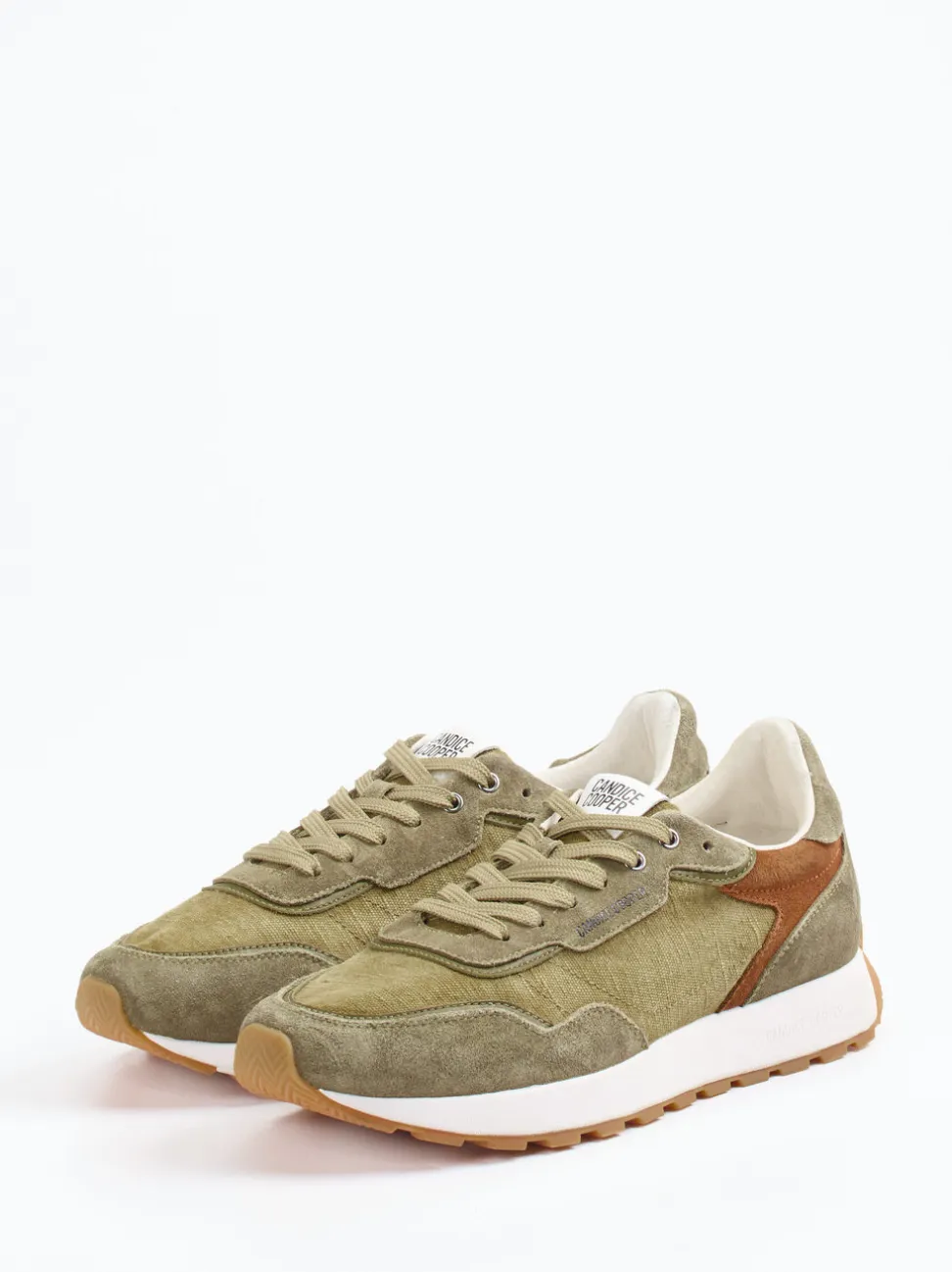 Candice Cooper – Retro-Sneaker aus Veloursleder olivgrün