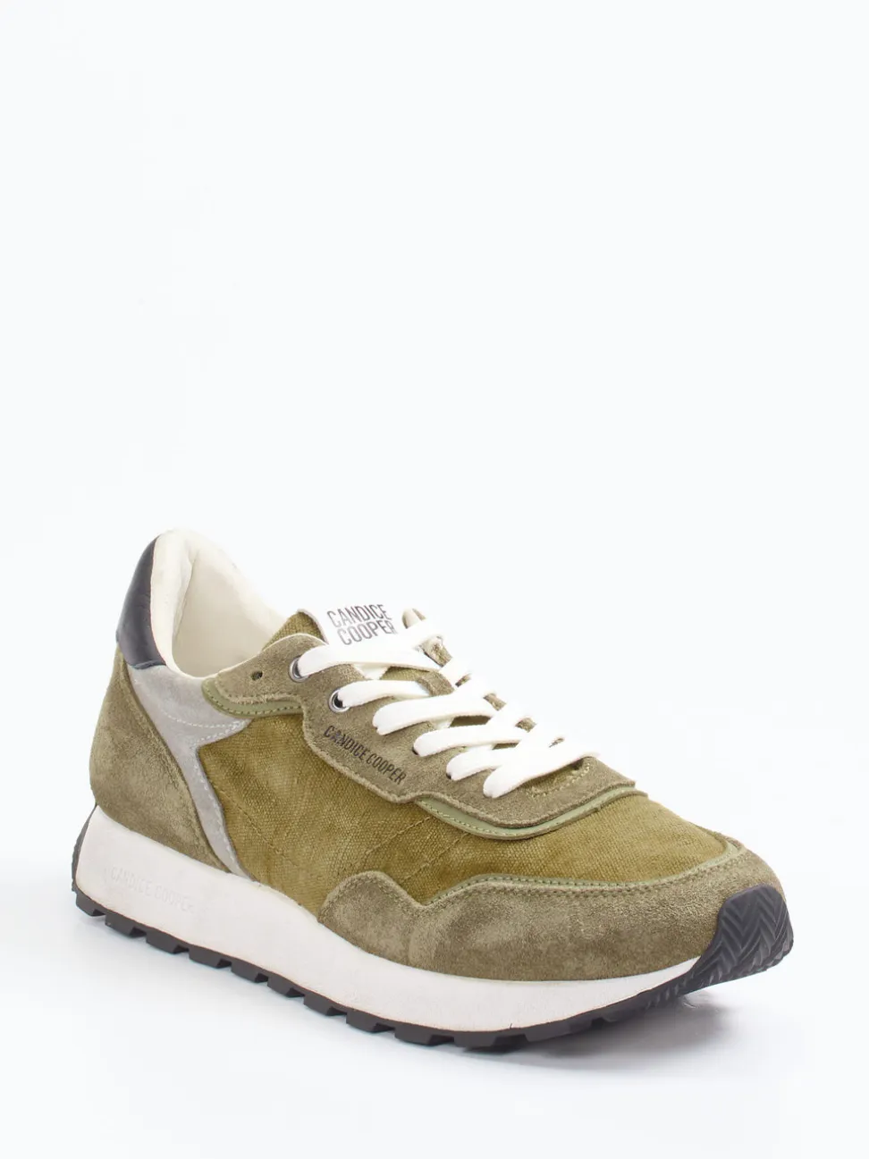 Candice Cooper – Retro-Sneaker aus Veloursleder Olivgrün