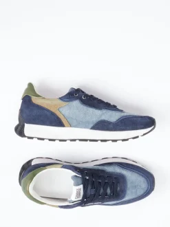 Candice Cooper – Sneaker aus Veloursleder und Denim blau