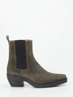 Copenhagen – Chelsea Boots aus Veloursleder olivgrau