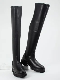 Copenhagen – Overknee-Stiefel aus Stretchleder Schwarz
