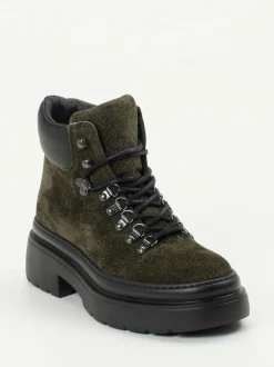 Copenhagen – Schnürboots aus Veloursleder Olivgrün