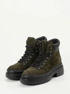 Copenhagen – Schnürboots aus Veloursleder Olivgrün