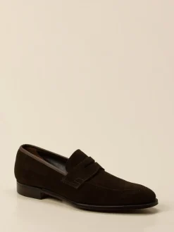 Crockett & Jones – Penny Loafer aus Veloursleder Dunkelbraun