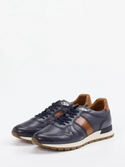 Daniel Kenneth – Sneaker aus Leder Dunkelblau Cognac