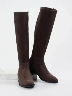 Di Lauro – Kniehohe Stiefel aus Veloursleder Dunkelbraun