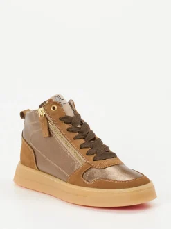 DL Sport – High-Top Sneaker aus Metallicleder bronzebraun