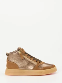 DL Sport – High-Top Sneaker aus Metallicleder bronzebraun