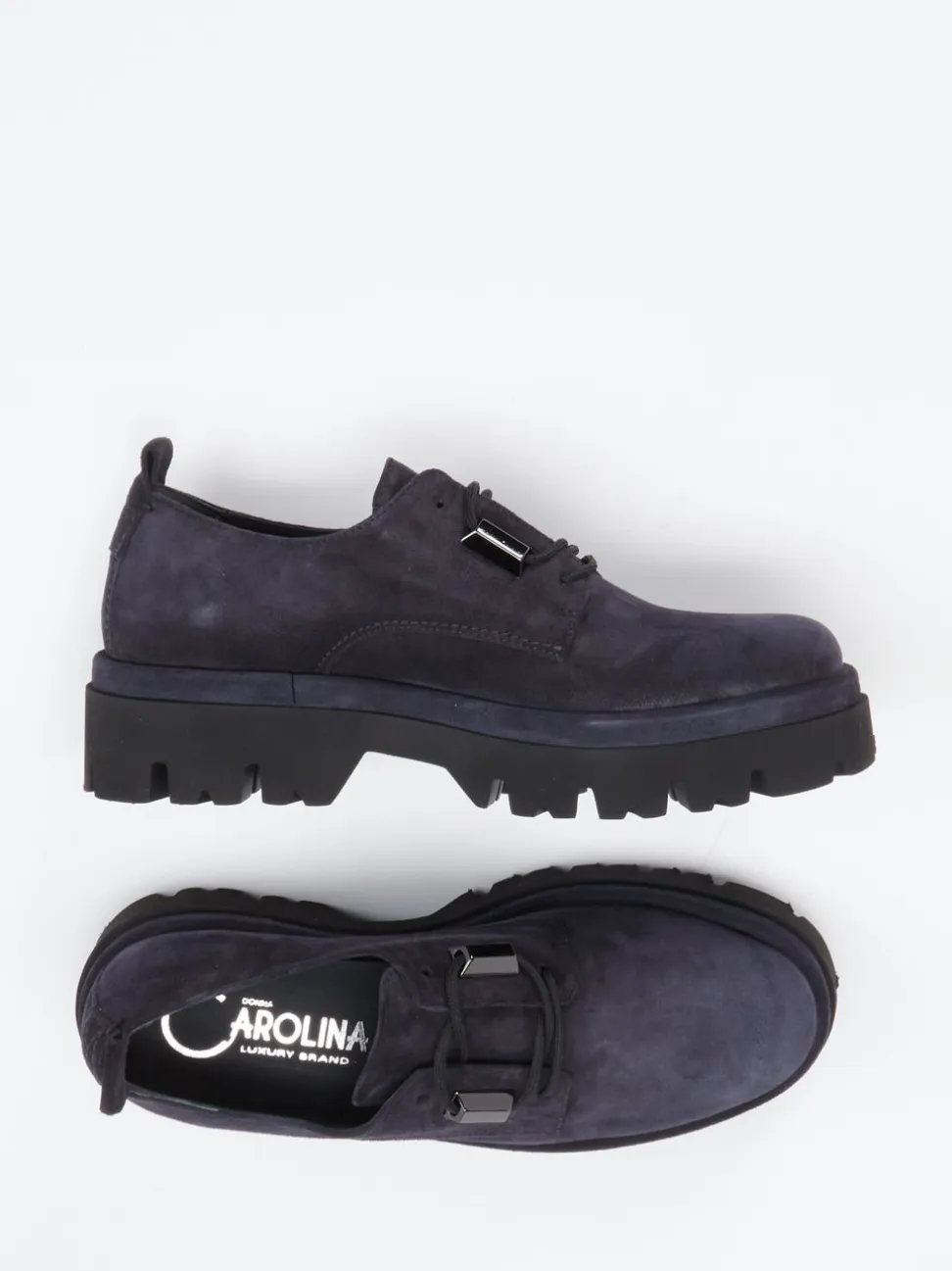 Donna Carolina – Chunky Derby aus Veloursleder Dunkelblau