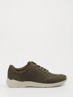 Ecco – Sneaker aus Leder und Mesh in Olivgrün