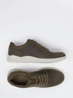 Ecco – Sneaker aus Leder und Mesh in Olivgrün