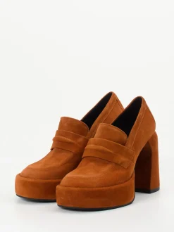 Elena Iachi – Plateau-Loafer aus Veloursleder Rostbraun