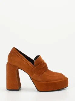 Elena Iachi – Plateau-Loafer aus Veloursleder Rostbraun