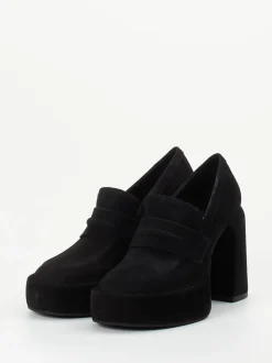 Elena Iachi – Plateau-Loafer aus Veloursleder Schwarz