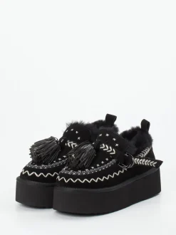 Elena Iachi – Plateau-Loafer aus Veloursleder Schwarz