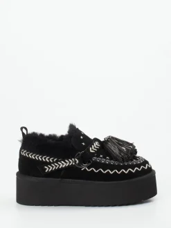 Elena Iachi – Plateau-Loafer aus Veloursleder Schwarz