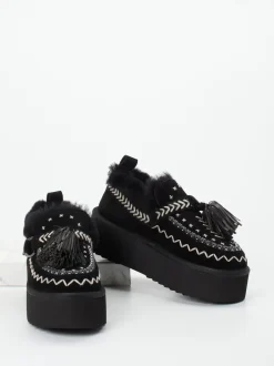Elena Iachi – Plateau-Loafer aus Veloursleder Schwarz