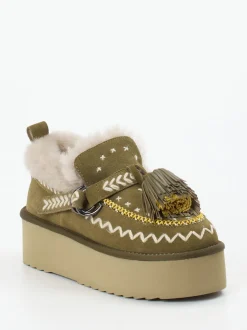 Elena Iachi – Plateau-Loafer aus Veloursleder olivgrün