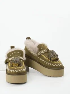 Elena Iachi – Plateau-Loafer aus Veloursleder olivgrün