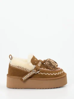 Elena Iachi – Plattform-Loafer aus Veloursleder cognacbraun