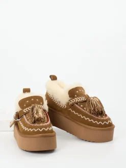 Elena Iachi – Plattform-Loafer aus Veloursleder cognacbraun