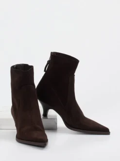 Elena Iachi – Stiefelette aus Veloursleder Dunkelbraun
