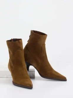 Elena Iachi – Stiefeletten aus Veloursleder Cognacbraun