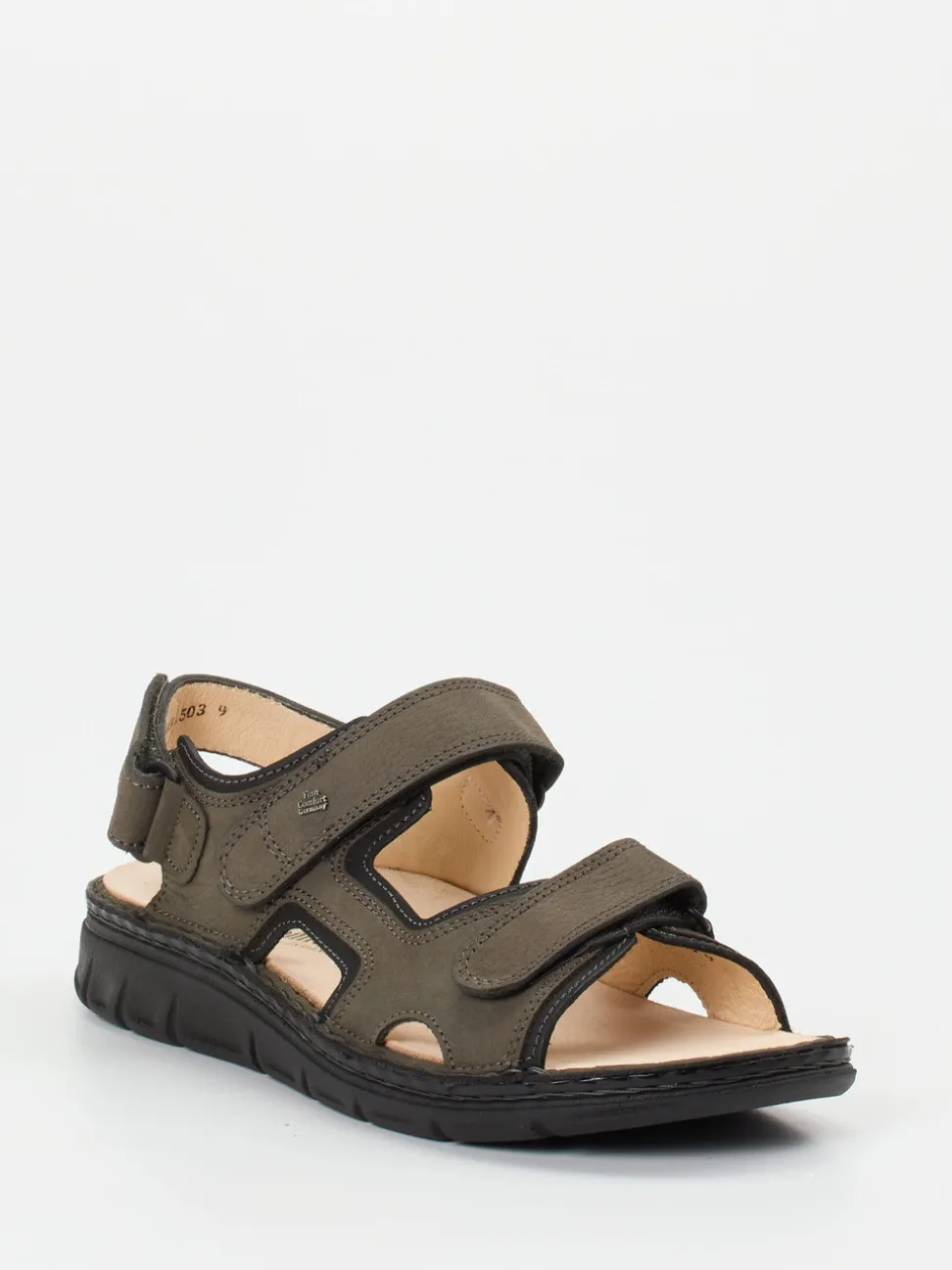 Finn Comfort – Herrensandale aus Nubukleder olivgrau