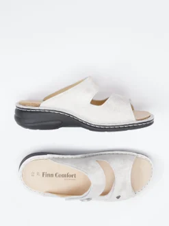 Finn Comfort – Komfort-Pantolette aus geprägtem Leder grau