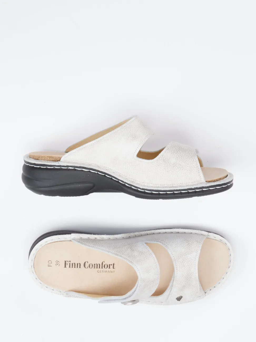 Finn Comfort – Komfort-Pantolette aus geprägtem Leder grau