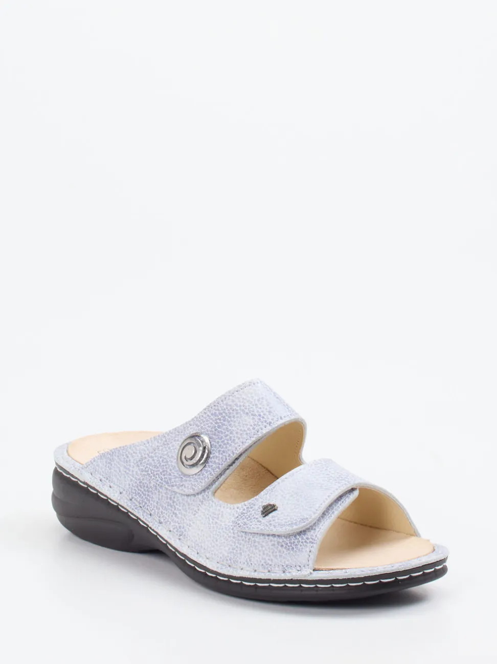 Finn Comfort – Komfort-Pantolette aus geprägtem Leder blau