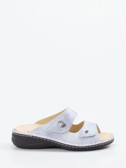 Finn Comfort – Komfort-Pantolette aus geprägtem Leder blau